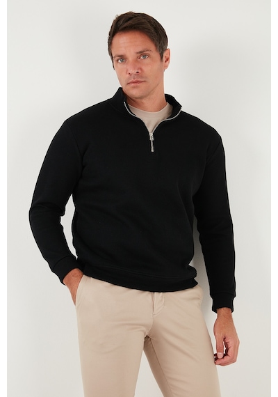 Buratti Pamuklu Relaxed Fit Yarım Fermuarlı Sıfır Yaka Örme Erkek Sweat 5901076 Siyah