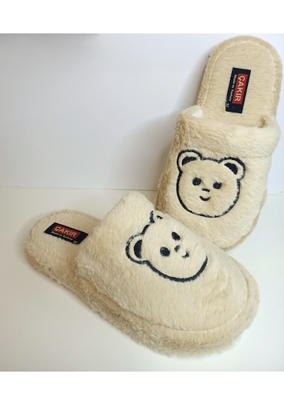 Huzurlu Adımlar Ayıcıklı Peluş Terlik Kahverengi