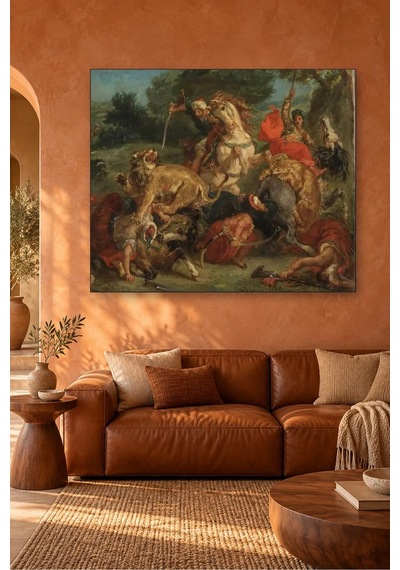 Fida Delacroix Aslan Avı Canvas Tablo Çok Renkli