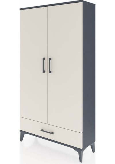 Arges Dolap 4 Raflı Tek Çekmeceli 2 Kapaklı 88x30x163 Antrasit-aytaşı Antrasit