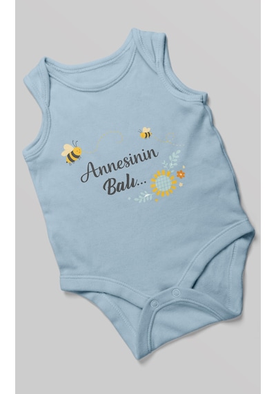 Morivokids Annesinin Balı Sıfır Kollu Bebek Body %100 Pamuk Bebe Mavisi