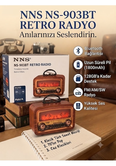 Şömine Alevi Efektli Usb / Tf Kart / Aux Girişi - Bluetooth Hoparlör 1800mah - Fm Radyo Nostaljik Radyo
