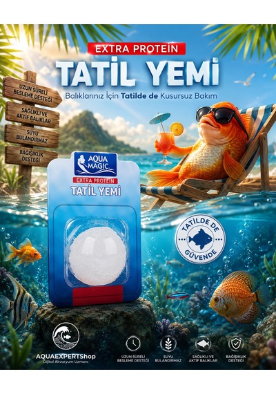 Balık Tatil Yemi - Büyük Boy - Ekstra Protein - Tekli - Tatilde Uzun Süreli Güvenli Besleme - Balıklar İçin Güvenli