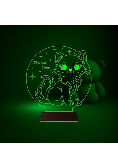 Luvivia Çocuk Odası Hediye Kedi Kedicik Tasarım Kişiye Özel 3d Lamba - Masa Gece Lambası Şeffaf