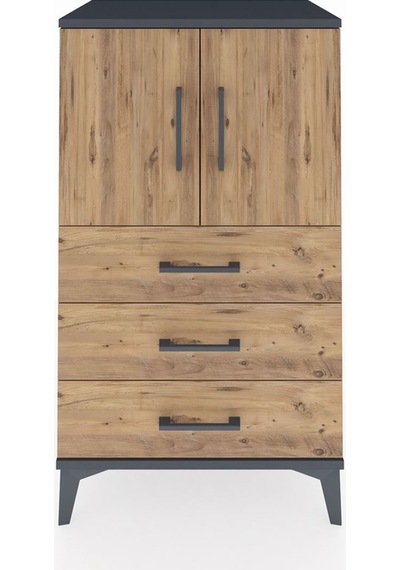 Hyperion Komodin 2 Raflı 3 Çekmeceli 2 Kapaklı 60x44x106 Antrasit-çam Antrasit