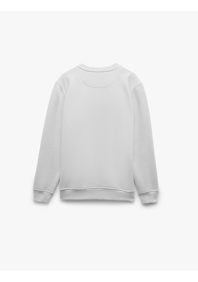 Koton Pamuklu Uzun Kollu Şardonlu Bisiklet Yaka Erkek Basic Sweatshirt Beyaz 7wam70002mk