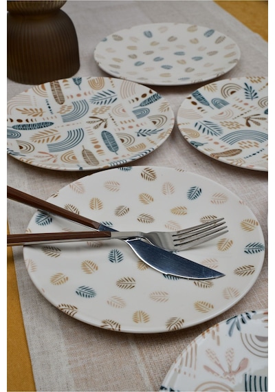 Heda Porselen Başak 6'lı Porselen Pasta Tabağı Desenli