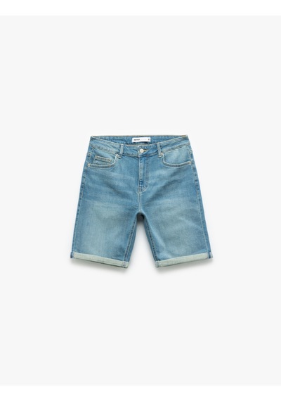Koton Katlamalı Paça Bermuda Slim Fit Denim Şort Orta İndigo 5sam40003ıd İndigo
