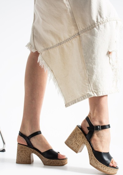 Dabab Shoes Loreva Kadın Siyah Platform Taban 9 Cm Kalın Topuklu Bilekten Bantlı Sandalet