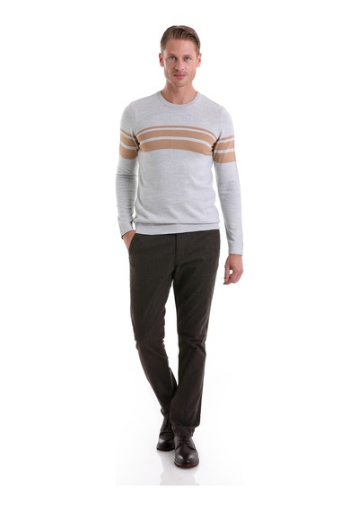 Hatemoğlu Gri Comfort Fit Düz Yünlü Bisiklet Yaka Casual Triko Kazak Gri