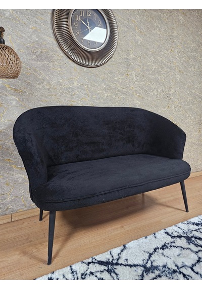 Zafir İkili Teddy Siyah Boyalı Sivriltme Ayak Çay Seti Koltuk İkili Berjer , Balkon, Salon, Ofis Siyah