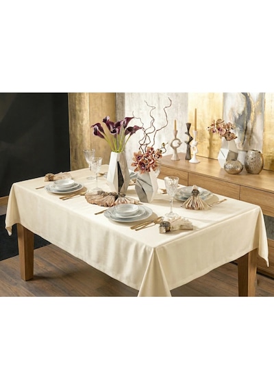 Kristal Monoray Kumaş Bej Sofra Takımı 8 Kişilik 160x220 Cm 17prç. - 728 Bej