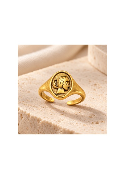 Esoo Jewelry Antik Figür Desenli Gold Renk Vintage Ayarlanabilir Kadın Yüzük Altın