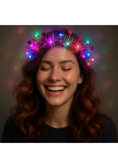 Püsküllü Gece Parıltısı 3 Modlu Led&amp 39 Li Işıklı Taç Ilkeshop - 5 Fuşya Renk