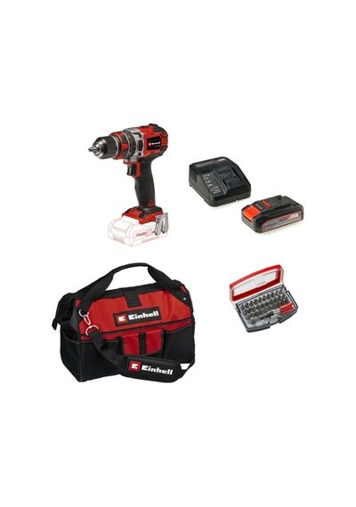 Einhell TP-CD 18/50 Li-ı Bl Solo Darbeli Akülü Vidalama + 1x2.5AH Akü + 32 Parça Bits Uç Seti 45/29 Kumaş Çanta