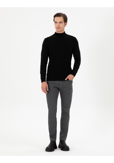 U.S. Polo Assn. Erkek Slim Fit Yarım Balıkçı Yaka Siyah Kazak 50297054-VR046