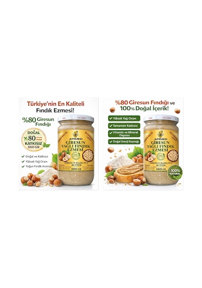 Giresun Yağlı Fındık Ezmesi %80 Fındık Oranı 660 Gr X 2 Adet Avantajlı Set