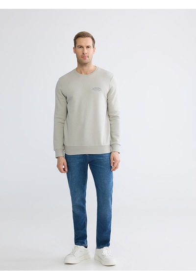 Lcwaıkıkı Classic Gri Bisiklet Yaka Baskılı Erkek Kalın Sweatshirt