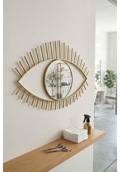 Tara Göz Ayna - Metal Çerçeveli 22 Cm Büyük Duvar Aynası Altın Diğer