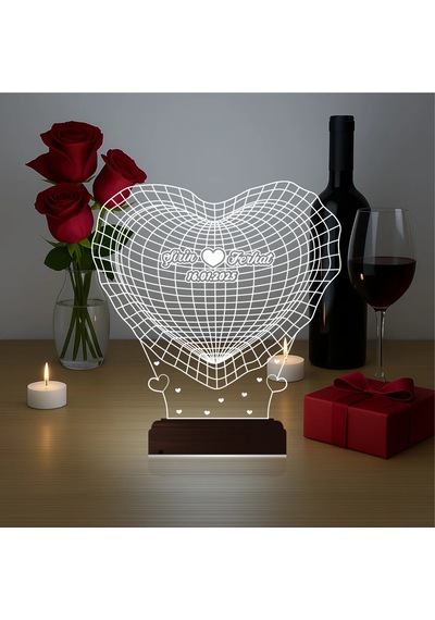 Luvivia Kalp Sevgiliye Hediye Kişiye Özel 3d Lamba - Masa Gece Lambası V28