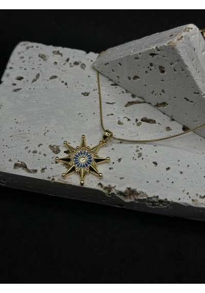 Zirkon Taşlı Gold Kutup Yıldızı Kolye Yeşil