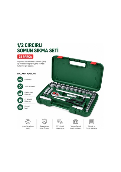1/2 İnç 25 Parça Lokma Takımı Çantalı