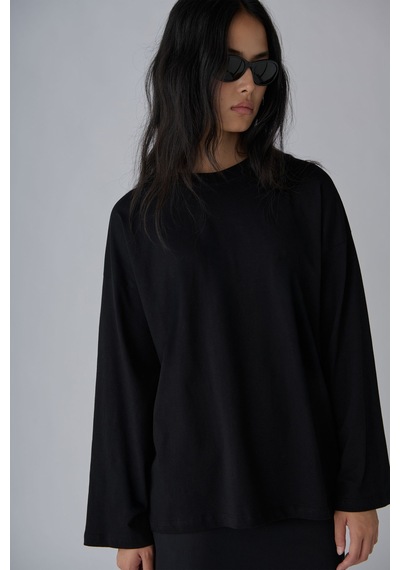 Suud Collection Siyah Uzun Kollu Oversize Tişört