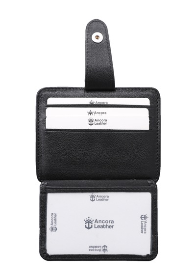 Ancora Leather Hakiki Deri Çıtçıtlı-para Bölmeli Kartlık Siyah-26209