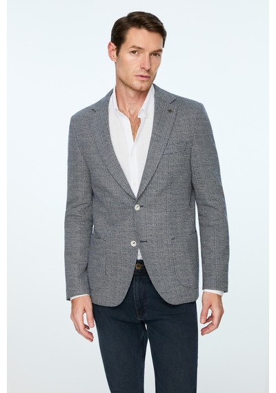 Morven Erkek Lacivert Örme Trend Desenli Slim Fit Mono Yaka Ceket 26ms002014200 Lacivert
