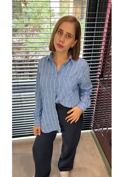 Elif Tarakçı Butik Mavi Çizgili Gömlek Mavi Çizgili