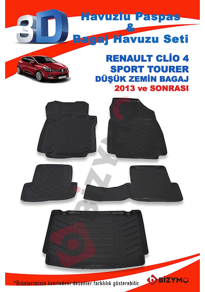 Renault Clio 4 Sport Tourer Düşük 2013 Ve Sonrası Paspas Ve Bagaj Siyah
