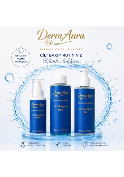Dermaura Premium Günlük Cilt Bakım Seti Temizleme, Tonik Ve Spf 50+ Güneş Koruması İle 3 Adımlı Bakım Rutini