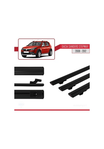 Dacia Sandero Stepway 2008-2012 Arası İle Uyumlu Basic Model Ara Atkı Tavan Barı Siyah 3 Adet