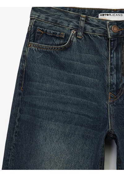 Koton Normal Bel Cepli Düğmeli Düz Paça Pamuklu Denim Pantolon - Straight Fit Jean Orta İndigo 7wal40021md Koton Normal Bel Cepli Düğmeli Düz Paça Pamuklu Denim Pantolon - Straight Fit Jean Orta İndigo 7wal40021md