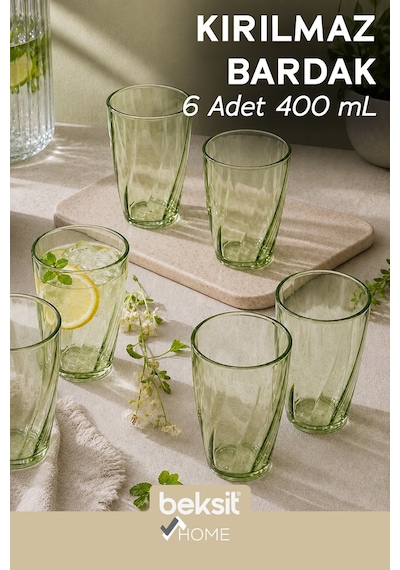 Home Glassy Kırılmaz Polikarbon 6'lı Bardak Yeşil 400 Ml Yeşil Yeşil