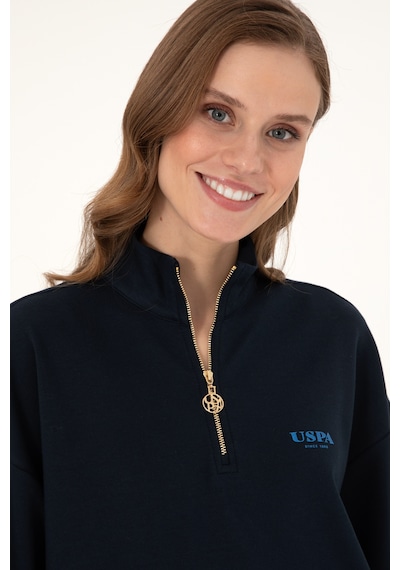 U.S. Polo Assn. Kadın Lacivert Dik Yaka Fermuarlı Sweatshirt 50297316-VR033