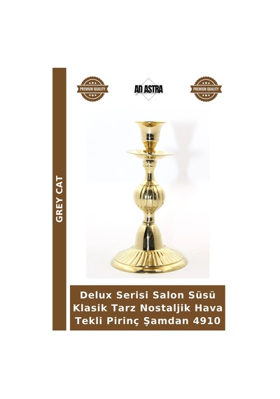 Delux Serisi Salon Süsü Klasik Tarz Nostaljik Hava Tekli Pirinç Şamdan 4910 Çok Renkli