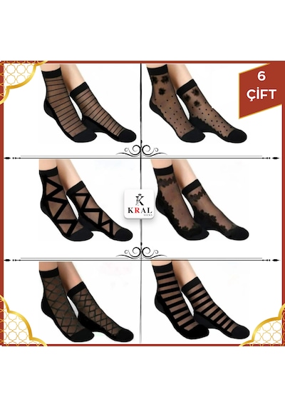 Kral Socks Miss Lana Kadın Desenli Tül Çorap 6'lı Paket Yeni Sezon ASORTİ