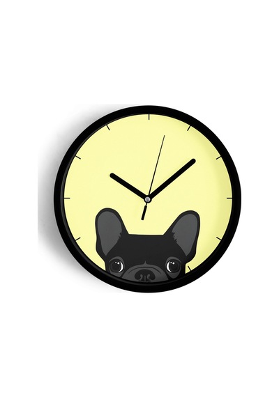 Fransız Bulldog Köpek Tasarım Modern Duvar Saati - Salon, Çocuk Odası, Genç Odası - 30cm - Önü Camlı-jh0236 Siyah