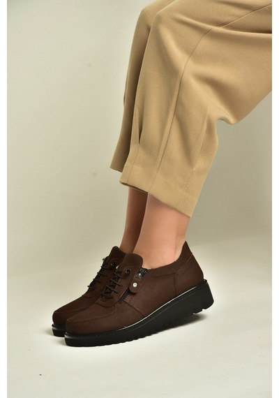 Fox Shoes U555040401 Kahverengi Hakiki Deri Nubuk Kadın Ayakkabı