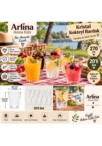 270 Cc Kristal Görünümlü Plastik Kokteyl Bardağı 20'li Beyaz