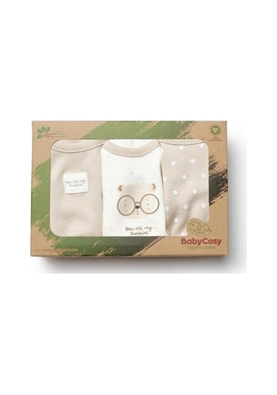 BabyCosy Organic Wear Bebek 3'lü Kısa Kol Body, %100 Organik Pamuk, Bebek Ve Yenidoğan Serisi -csy8121 Ekru