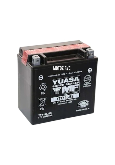 Yuasa Ytx14l-bs Cp 12v 12 Amper 200 Cca Bakım Gerektirmeyen Motosiklet Aküsü, Ytx14lbs