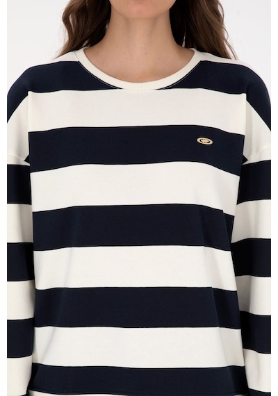 U.S. Polo Assn. Kadın Lacivert Çizgili Bisiklet Yaka Sweatshirt 50313563-VR033