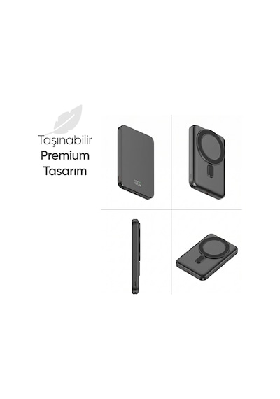 Snp-3020 Magsafe Powerbank 5000mah Slim 22.5w Hızlı Şarj Led Ekran Ince Powerbank Şarj Cihazı Siyah