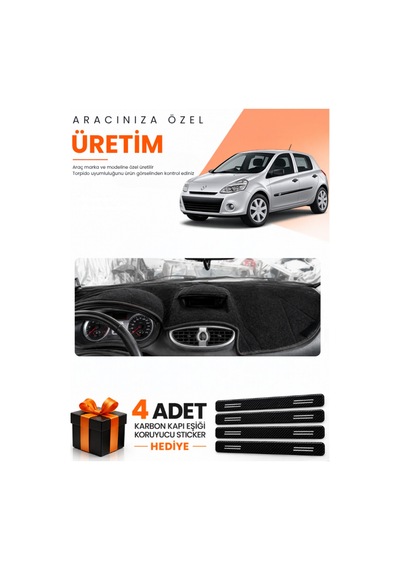 Renault Clıo 3 2005-2012 Uyumlu Torpido Koruma Örtüsü Oto Kılıfı - Siyah
