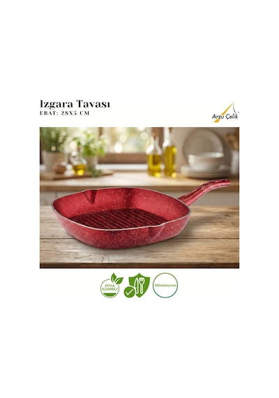 12 Parça Granit Set Çelik Kapak - Kırmızı Kırmızı