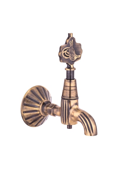 İsaoğlu Yapı Antik Gold Kurna Musluğu Osmanlı Tuğralı Antik Eskitme Komple Pirinç Hamam Musluğu Gold