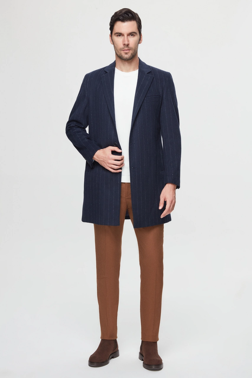 D's Damat Ds Damat Regular Fit Lacivert Çizgili Yünlü Palto 1hf083220016m 101