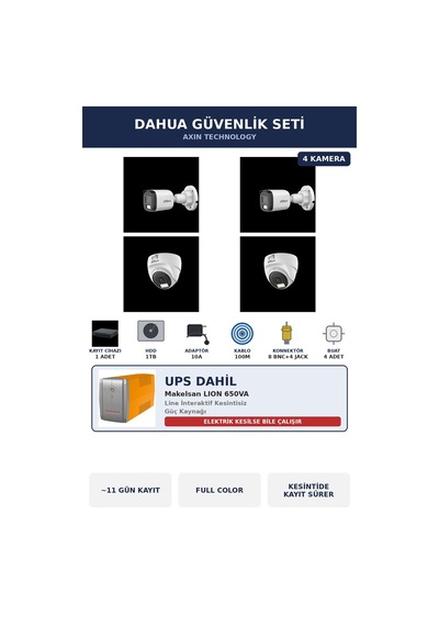 Dahua 4 Kameralı 5mp Ups'li Güvenlik Kamera Seti 5mp Full Color Sesli Dome+bullet 1tb 11 Gün Kayıt Dahua 4 Kameralı 5mp Ups'li Güvenlik Kamera Seti 5mp Full Color Sesli Dome+bullet 1tb 11 Gün Kayıt